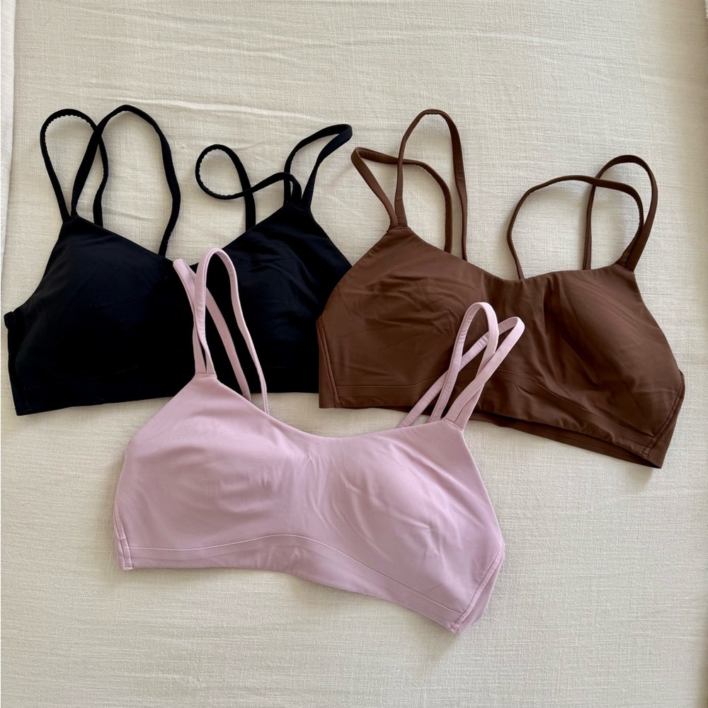 lululemon athletica Black, Brown, and Pink Bralette Trio